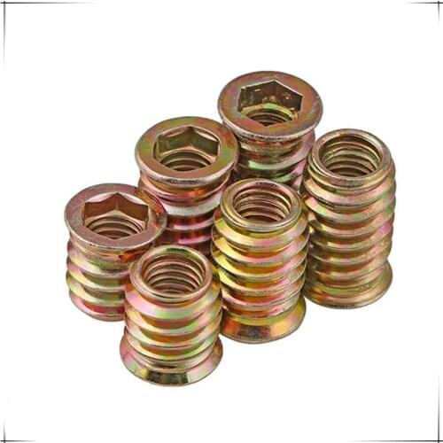 M8 Zinc Plated Harden Steel Hex Socket Head Inner Outer Threaded Insert Nut For Wood Furniture