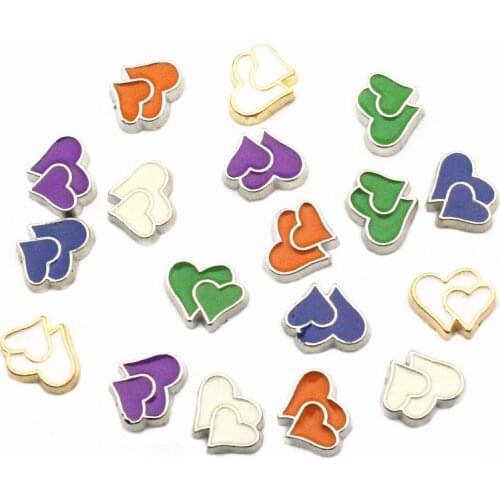 Mix 10pcs/Lot Double Hearts Fit Living Glass Lockets Accessory Charms Bracelet DIY Jewelr