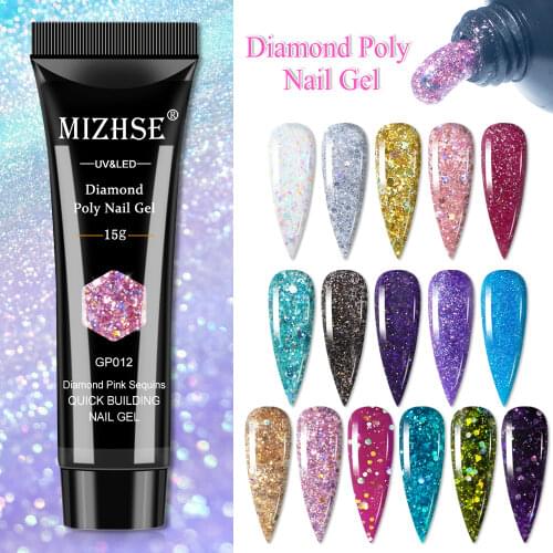 MIZHSE Gel for Extension 15ML Glitter Poly Nail Gel for Nails UV builder Gel Semi Permanent Varnish Hybrid Nail Polish Manicure