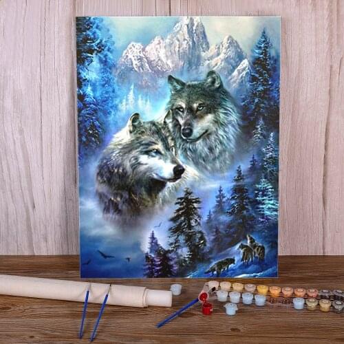 Moon And Wolf DIY Painting By Numbers Package Oil Paints 40*50 Canvas Pictures Handmade Crafts For Handiwork