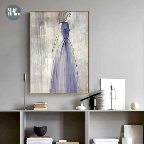 Nordic hand-painted Girls wall art Canvas Painting Prints Abstract Figure Posters for Living Room Morden contracted Home Decor