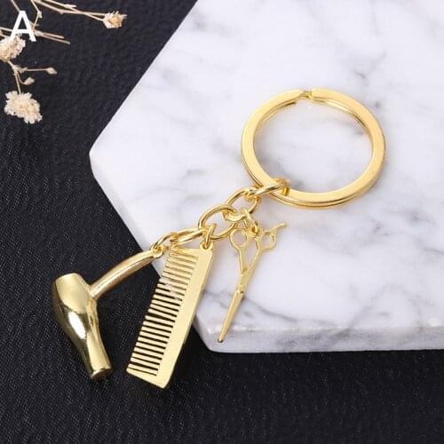 New Personality Hair Dryer Combs Scissors Pendant Key chain Car-styling Interior Accessories Car Pendant Key Rings Gift