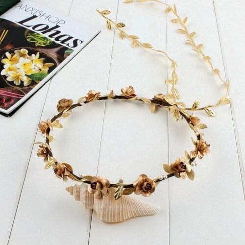 Fashion Flower Crown Hair Hoop Bridal Headdress Gold Silver Color Leaf Paper Rose Hairband Adult Children Party Hair Accessories