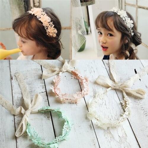 5pcs/lot Fashion Sweet Princess Headband New Long Lace Ribbon Flower Hairbands Wreath Girls Headwear Kids Hair Accessories
