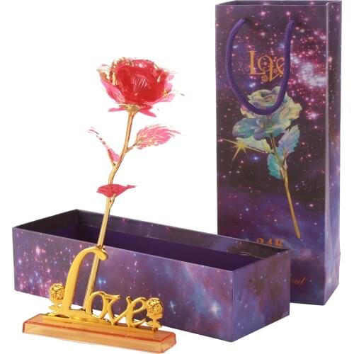 Valentines Day Rose 24K Aluminum Foil Plated Gold Rose Love Gift Wedding Decor Flower Christmas Party Gift Lasts Forever Love
