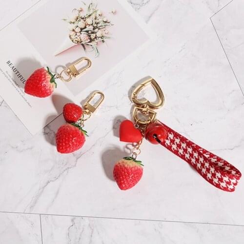 Heart simulation Strawberry baked sweet potato key chain PHONE pendant couple car keys Holder pom pom keychain wallet chain
