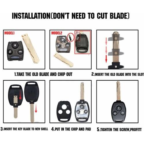 No Blade Key Shell Replacement Tool 3+1 Buttons Accessories Car For Honda Accord Civic Pilot Remote Fob