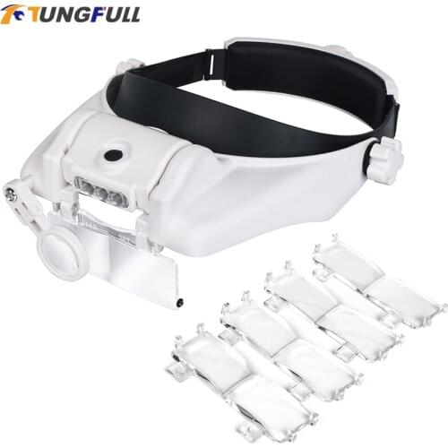 TUNGFULL Glasses Loupe Watchmaker Repair Tool Glasses Magnifier LED Headband Magnifying Glass 1.5x 2x 2.5x 3x 3.5x 8