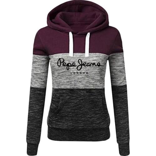 Oversized Pullover Hoodie Color-blocking Long-sleeved Hooded Drawstring Sweatshirt Women Jacket Sweater