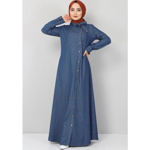 Yaka Detaylı Kot Elbise TSD1502 Koyu Mavi