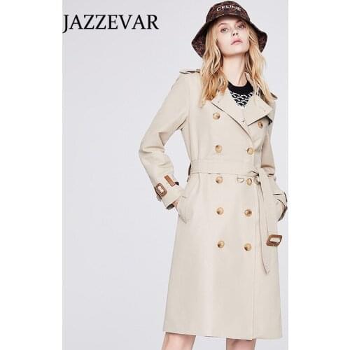 JAZZEVAR Womens windbreaker jacket autumn 2021 new double-breasted temperament slim long jacket