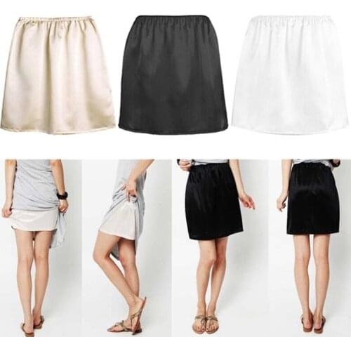 Women Elastic Waist Half Slip Petticoat Skirts Underskirt Lady Crinoline Milk Silk White Lace Commuter Office Ladies Skirt