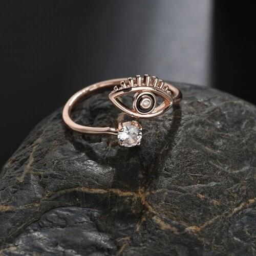 Wedding Elegant Peacock Eye Cubic Zirconia Ring Women Girls Jewelry Rose Gold Color Crystal Opening Rings Charm Bague