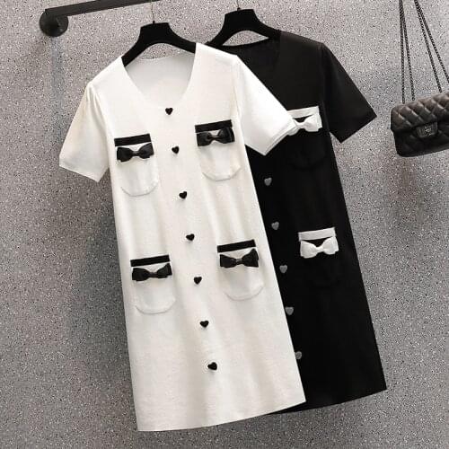 Large size womens summer loose sweater dresses vestidos 2021 short sleeve v neck button kintting thin ice silk dress 4XL