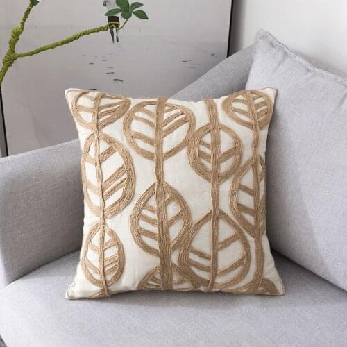 1piece Embroidery Geometric Cushion Cover Throw Pillowcases Without Filler Leaf Design Sofa Bed Use 45x45cm 50x50cm