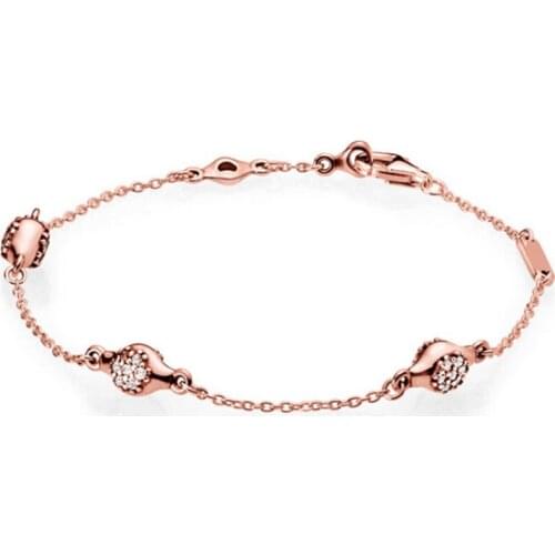 2018 NEW 100% 925 Sterling Silver Classic Logo Charm Modern Heart Bracelet Rose Gold Clear CZ Pods Gift DIY Bead Jewelry