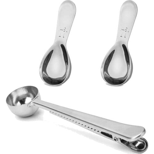 3 Pcs Coffee Scoop,Stainless Steel Short Handle Measuring Spoon with 2 in 1 Long Handle Spoon Clip for Coffee Tea Sugar
