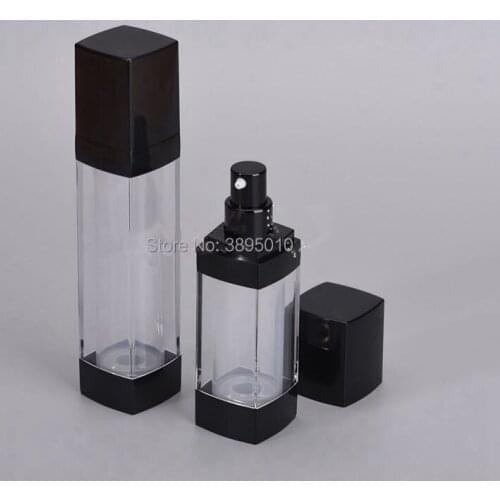 30ml 50ml Portable Cosmetic Clear Airless Bottles Plastic Pump Lotion Bottle Containers with Black Lids F1096