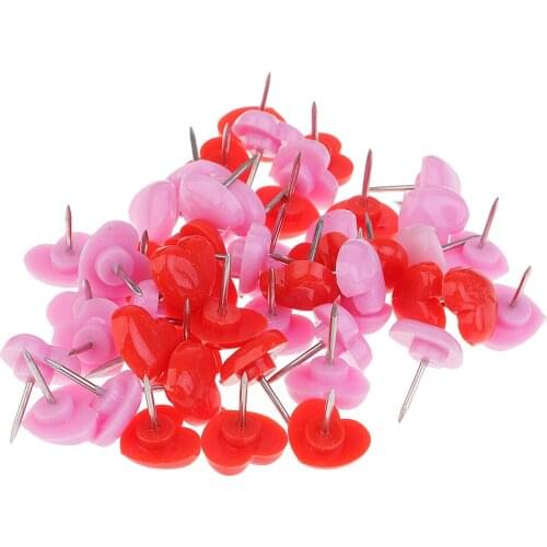 50pcs Heart Shape Head Push Pins Drawing Pins Office Thumbtack Notice Board Pins for Office Supplies