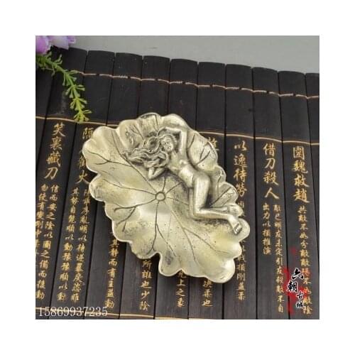 Antique white copper, silver plated beauty lotus leaf wash, stationery, four treasures, decorative arts and crafts