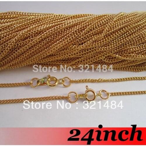 Free Ship! 100piece 2mm 24'' Gold Plated Curb Metal Link Chain Necklace with Spring Clasp Findings For Pendant Jewelry