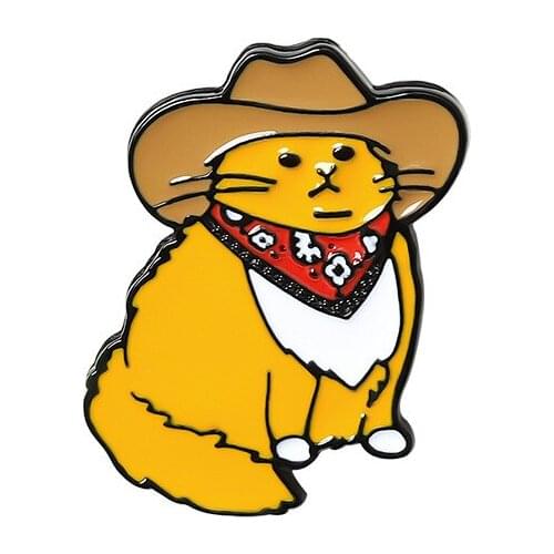 Cowboy Cats Enamel Pin Custom Funny Animal Hat Brooches Shirt Lapel Bag Cute Badge Cartoon Kitten Jewelry Gift for Friends
