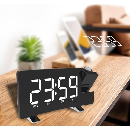 Digital LED Clock Rotating Backlight Projector Snooze Alarm Clock Timer FM Radio USB Projection Backlight