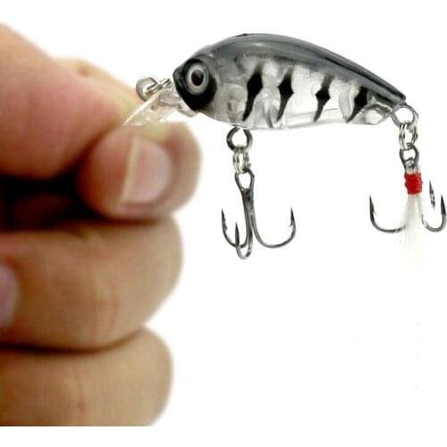 HENGJIA 4.5cm 4g Feather Hook Plastic Crankbait Fishing Lures 3D Eyes Hard Mini Wobblers Fishing Tackle