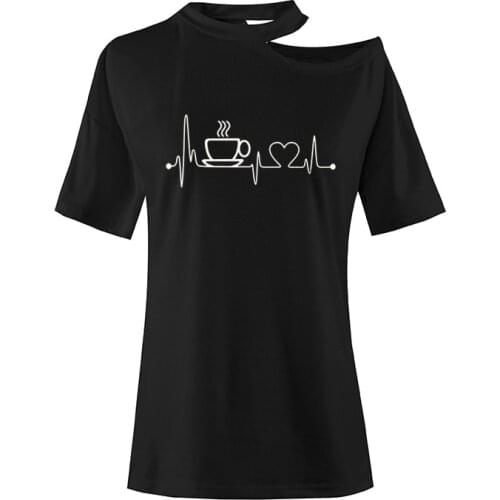 Cotton Casual Funny T Shirt Coffee Heartbeat lifeline Print Women TShirt For Lady Girl Top Tee Hipster Drop Ship Camisetas