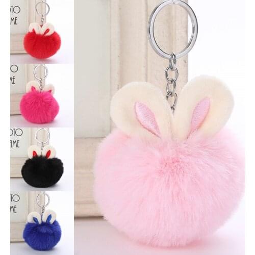 1PC Cute Rabbit Ears Hair Ball Bag Pendant Fur Hair Ball Pendant Car Handbags Plush Ornaments Accessories Hot Keychain