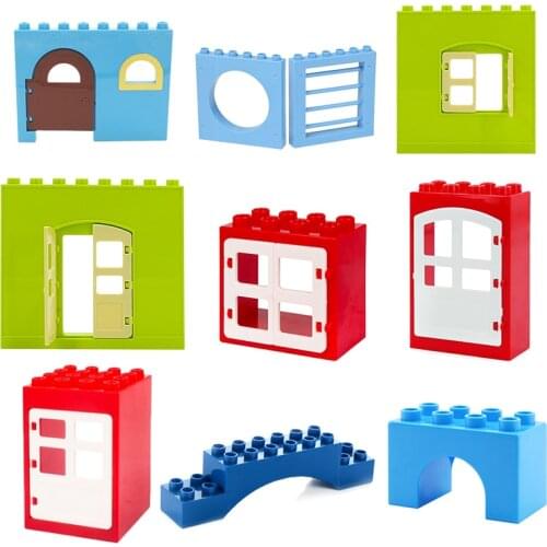 Big Building Blocks Accessory City House Architecture Wall Door Window Bridge Brick Compatible With Duplo Toys For Children Gift