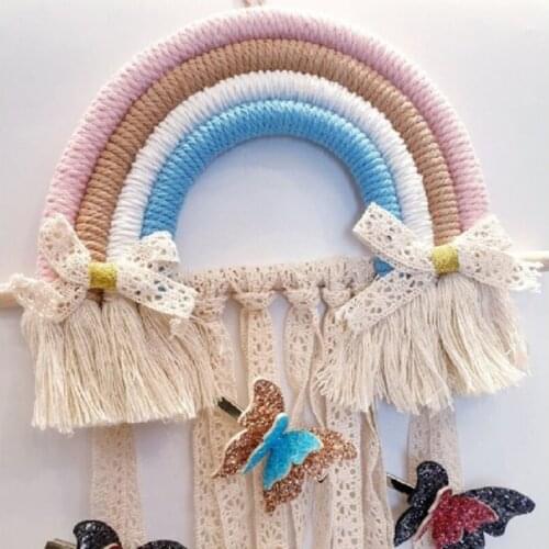 Korean Style Rainbow Hairpin Holder Wall Hanging Hair Clip Bows Accessories Storage Belt Organizer Hanger Girl Room Decoration O