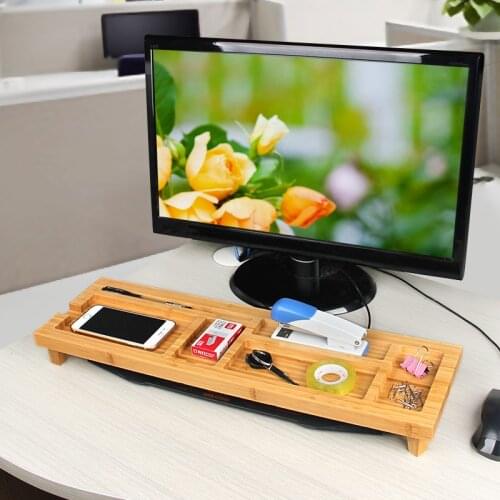 Brief pastoral style bamboo office Desktop Organizers Box computer desktop keyboard storage bamboo Multi-Grid storage Box Rack