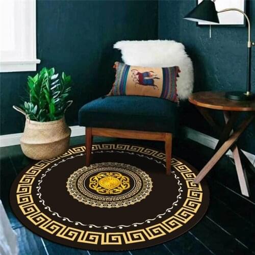 Light Luxury European-Style round Rug Embossed Black and White Gold Carpet Living Room Bedroom Carpet Kitchen Anti-Slip Mat
