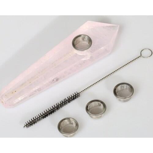 Quartz Smelting Crystal Stone Reiki Rose&Pink Smoking Pipe for Tobacco+3pc+1pc
