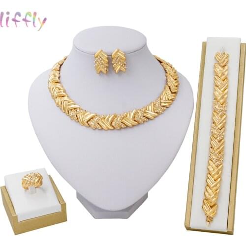Liffly Bridal Fashion Dubai Gold Jewelry Sets for Women Costume Necklace Earrings Nigerian Wedding African Beads Jewelry Set