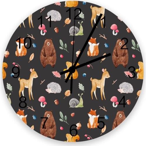 Bear Fox Squirrel Cartoon Forest Animal Wall Clock Wooden Modern Design Digital Clocks Home Living Room Wall Watch Decoration