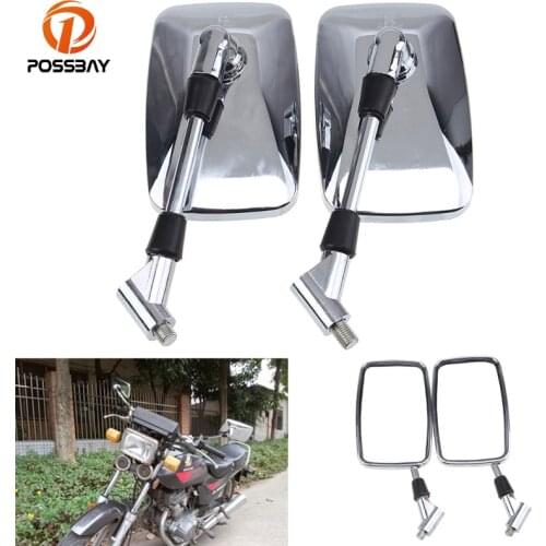 POSSBAY Chrome Motorcycle Mirror Scooter Rear Side View Cafe Racer for Harley Honda Suzuki Yamaha Moto Motorbike Mirrors