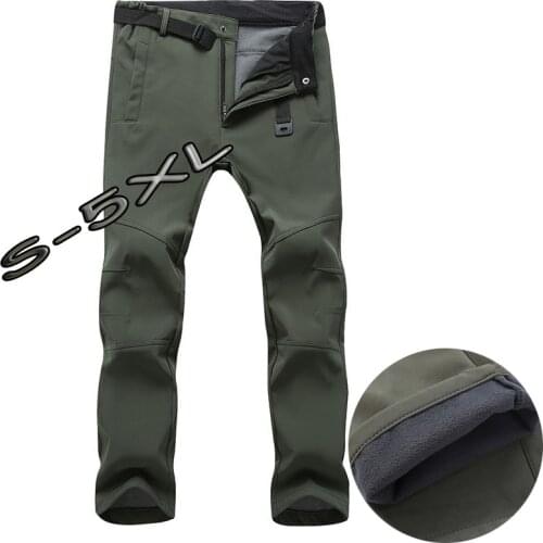 Mens Winter Warm Fleece Pants Sweatpants Stretch Waterproof Pants Men Thermal Shark Skin Long Trousers Male Casual Work Pants