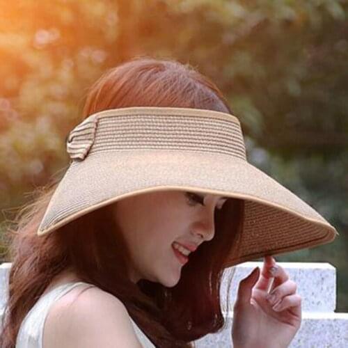 New Fashion Female Lady Foldable Roll Up Sun Hat Beach Bow-knot Wide Brim Straw Visor Hat Round Gorras Summer Women Accessory