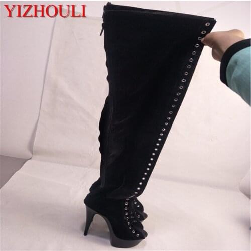 15cm high heel formal dress thigh high boots ultra high heels 6 inch platform side of the bandage women over-the-knee long boots