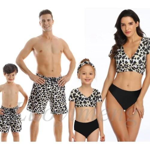 Matching Family Bikini Swimsuit For Father Mother Son Daughter Children Kids Beach Short Swimwear Women Bathing Suit Bodysuit