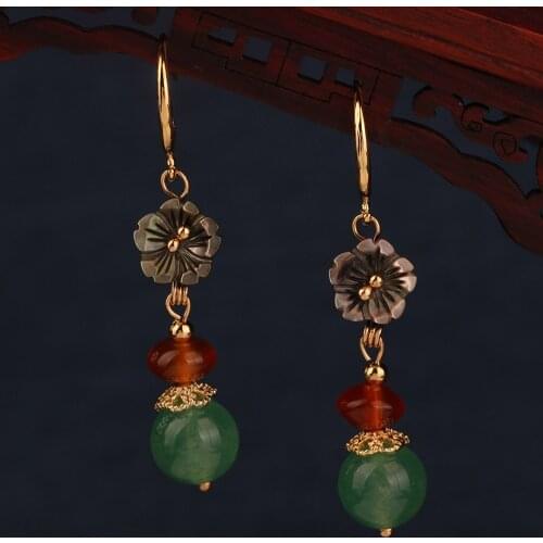 Original ethnic style long shell flower pendant personality earrings Chinese wind earrings for women and girl jewelry
