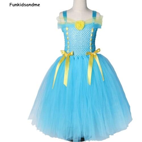 Sky Blue Girls Tutu Dress Tulle Aladdin Jasmine Princess Dress Girl Birthday Party Dress Kids Christmas Halloween Costume 2-12Y