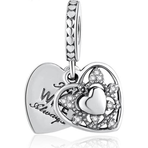 Authentic S925 Silver My Wife Always With Crystal Hanging Pendant Bead Charm fit Lady Bracelet Bangle DIY Jewelry