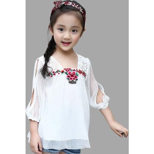 2020new Summer girls shirts chiffon childrens clothes lace summer girls tops 2 4 6 8 10 12 years