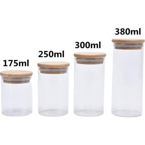 Glass Jar With Bamboo Lid Sealed Canister Food Storage Bottles Container Kitchen Storage For Loose Tea Coffee Bean Sugar Salt