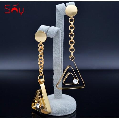 Sunny Jewelry Trendy New Cubic Zirconia Earrings Big Triangle Hanging Earrings Long Drop Dangle Earrings For Women For Party