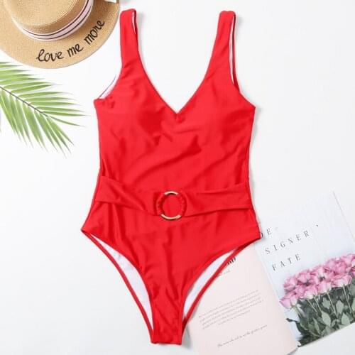 2020 Foreign Trade Hot Style AliExpress Womens Swimsuit European And American Solid Color Belt Ladies Swimwear