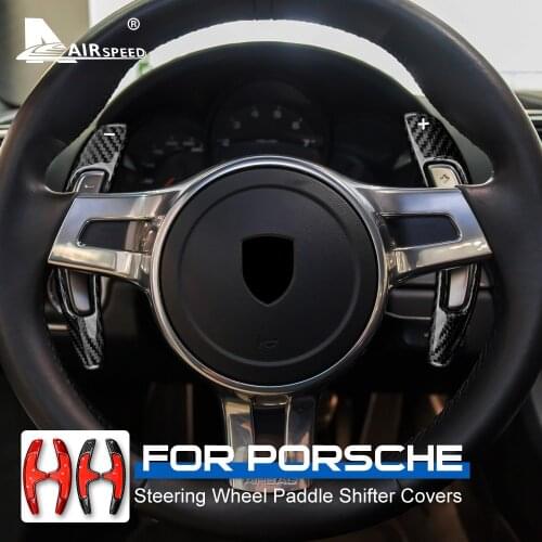 AIRSPEED Real Carbon Fiber Interior Trim for Porsche Cayman 981 911 Carrera Accessories Car Steering Wheel Paddle Cover Sticker
